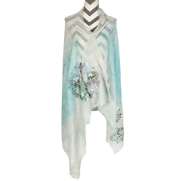 Handmade Tie Dye Scarf Wrap Large 36” x 67” Watercolor Blue Hand Painted - Picture 1 of 11